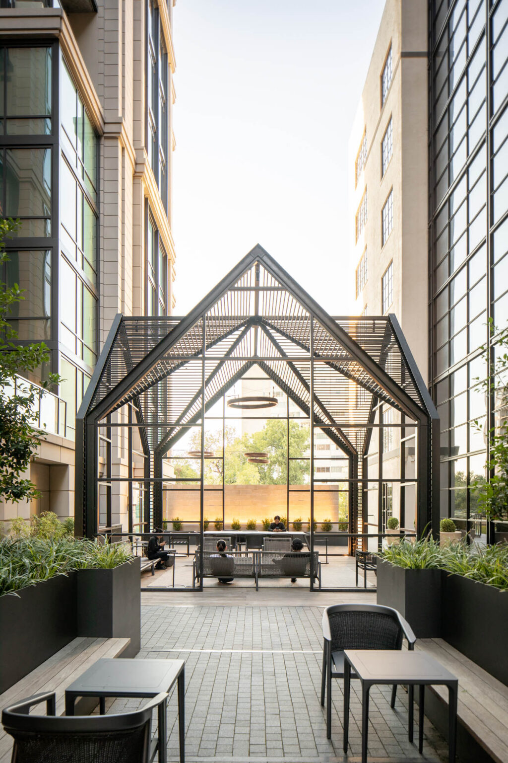 Hines Maple Terrace Residences Uptown Dallas Texas Adaptive Reuse Office Workplace Courtyard Modern Steel Gazebo 5g Collaborative Studio Swa Group Gff Design