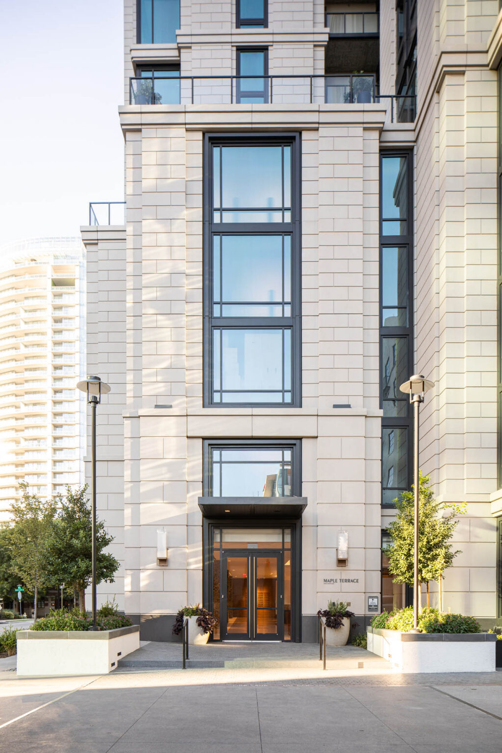 Hines Maple Terrace Residences Uptown Dallas Texas High Rise Multifamily Luxury Apartments Residential Mixed Use Hospitality Facade Stone Entry Gff Design