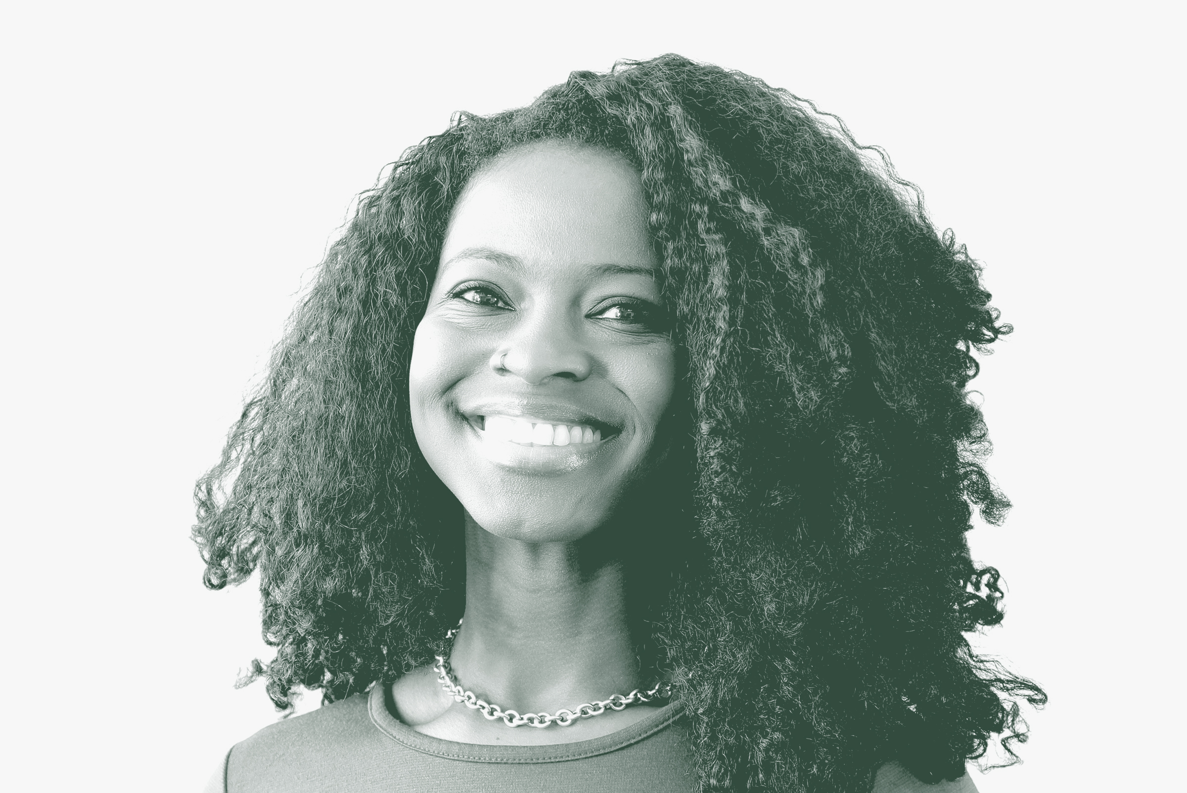 A black and white portrait of Santasha Hart, a Senior Project Coordinator with GFF in the Mixed-Use & Multifamily Studio, in front of a white background.