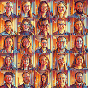 Digital Portraits — A grid of 25 GFF employee portraits digitally painted in an expressionist style