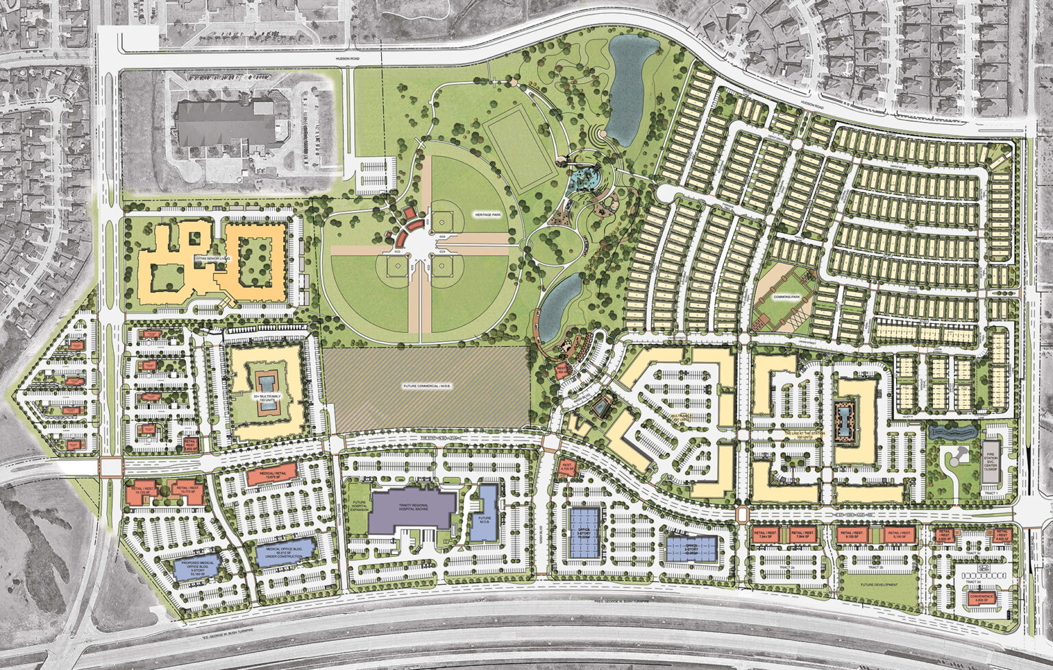 Rendered master plan of The Station - Sachse mixed-use development