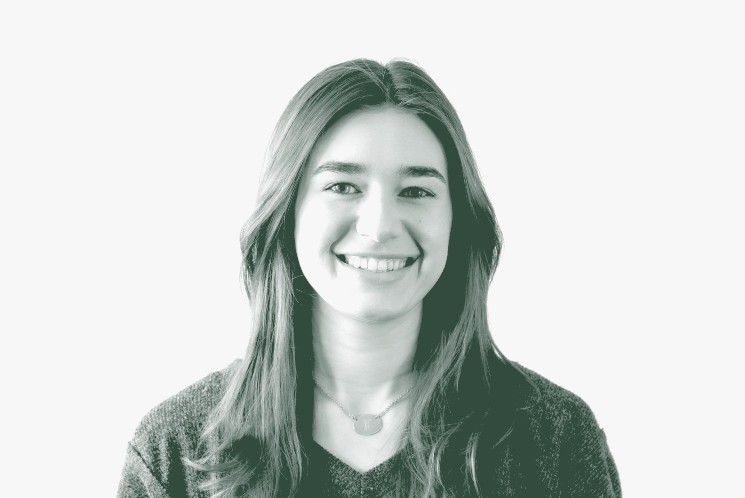 A black and white portrait of Addison Buntin, an Interior Design Coordinator with GFF in the Interior Design Studio, in front of a white background.