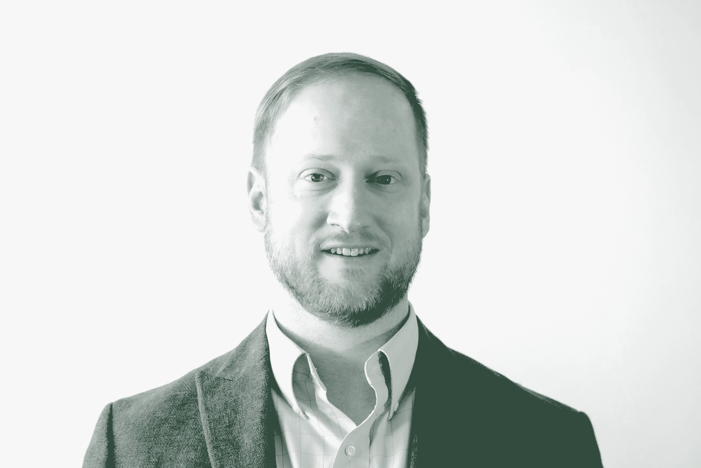 David Anderson Portrait A black and white portrait of David Anderson, a Senior Project Leader with GFF in the Mixed-Use & Multifamily Studio, in front of a white background.
