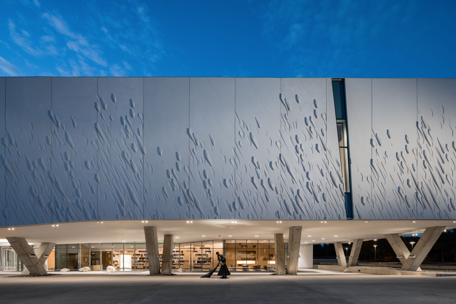 Architectural detail of the Athenaeum’s textured exterior panels, designed for the UT Dallas Arts and Performance Complex.