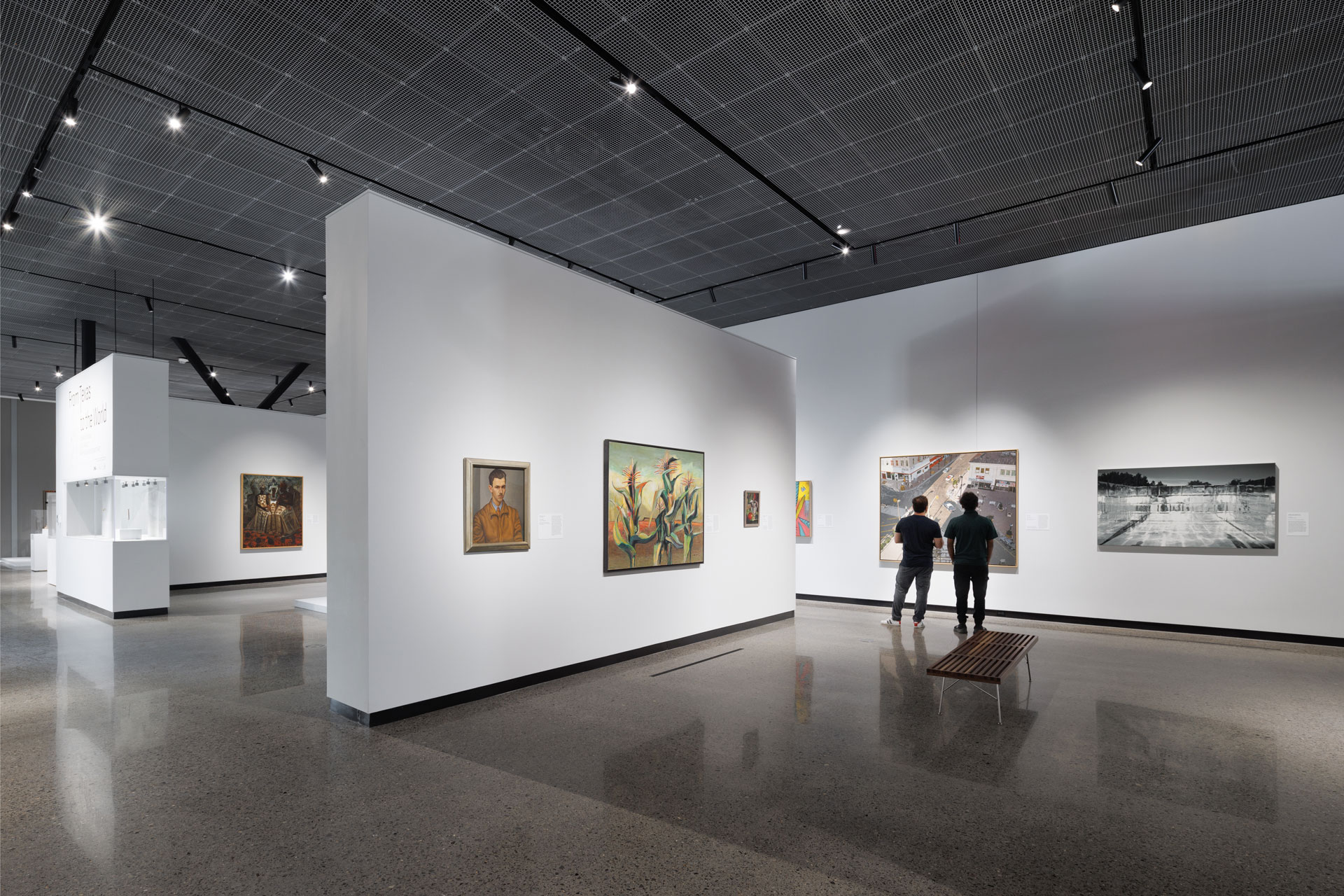 Gallery Painting exhibition in the UT Dallas Athenaeum, featuring modern and historical works.