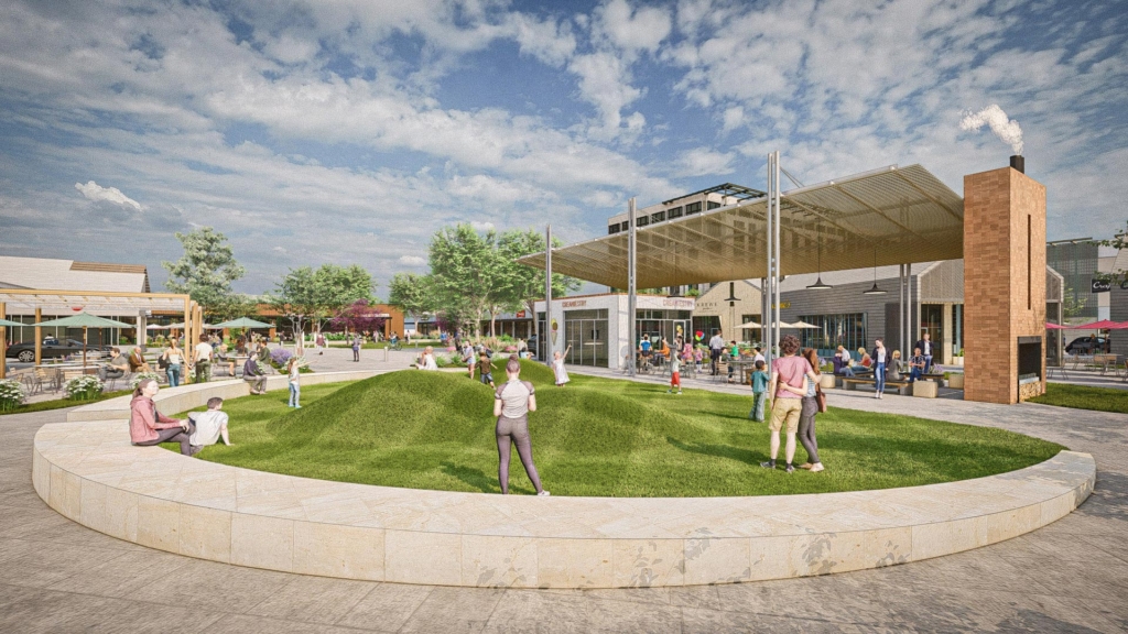 Covered breezeway between shops at Long Branch’s retail village
